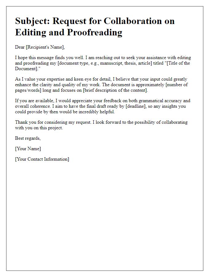 Letter template of need for editing and proofreading collaboration