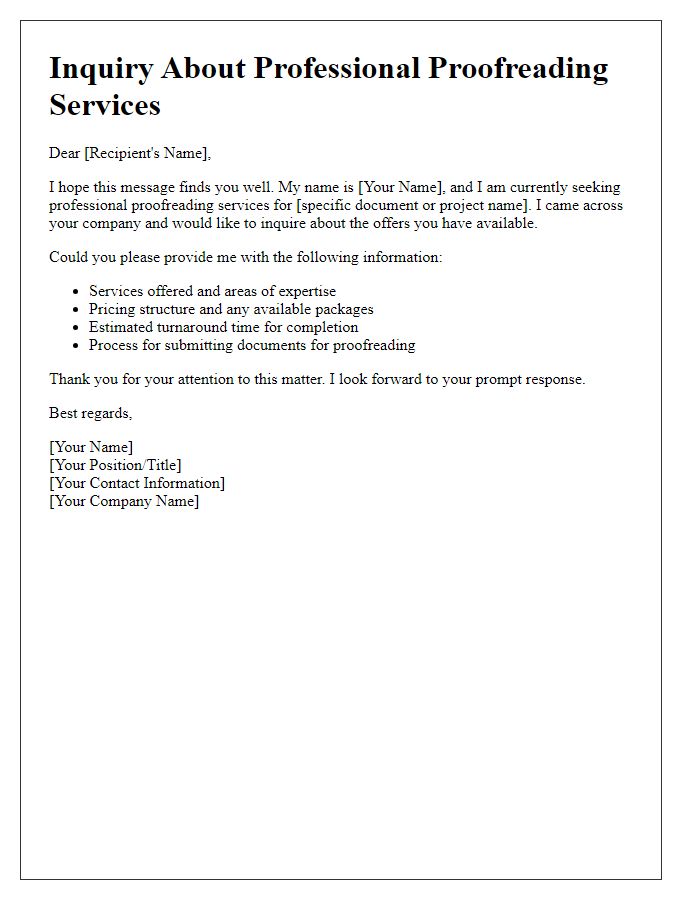 Letter template of query regarding professional proofreading offers