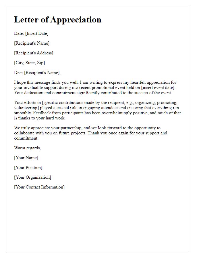 Letter template of appreciation for promotional event support