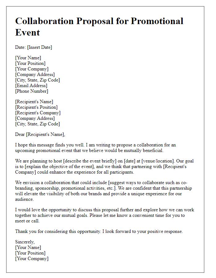 Letter template of collaboration for a promotional event