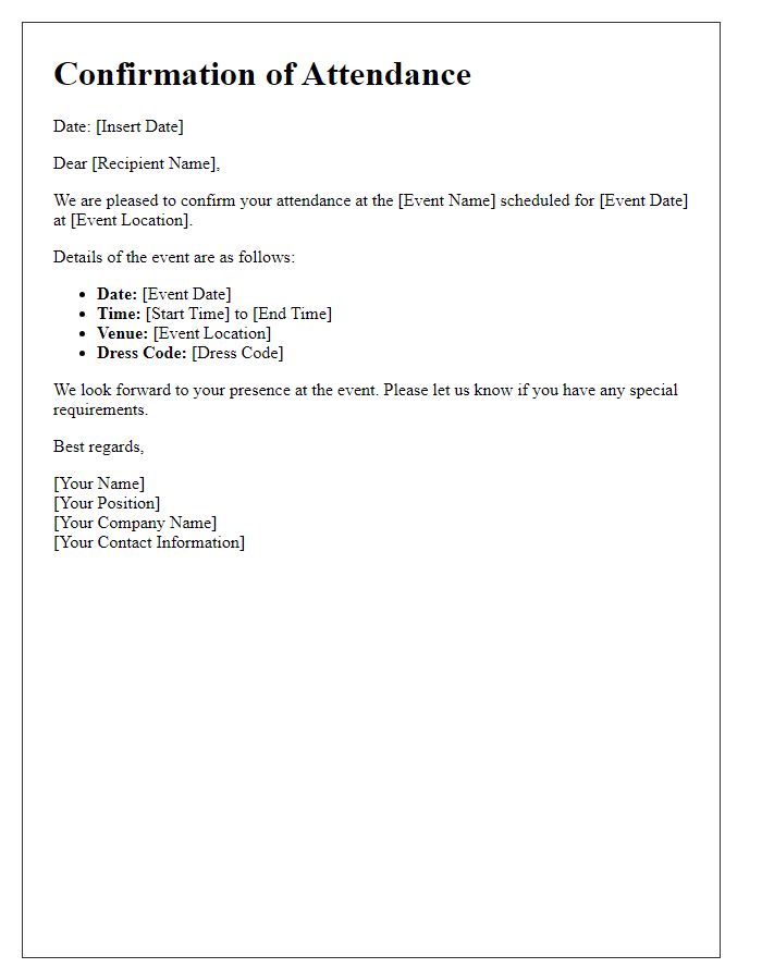 Letter template of confirmation for promotional event attendance