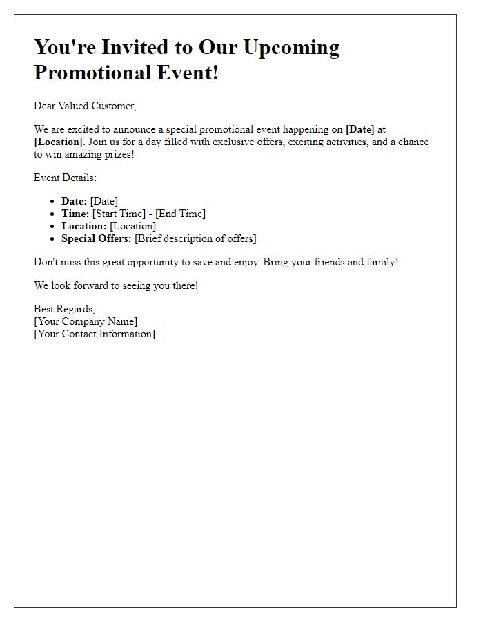 Letter template of notification about a forthcoming promotional event