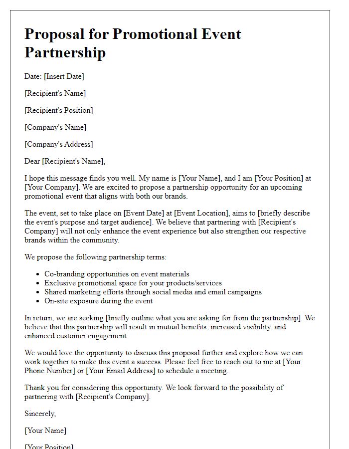 Letter template of proposal for a promotional event partnership