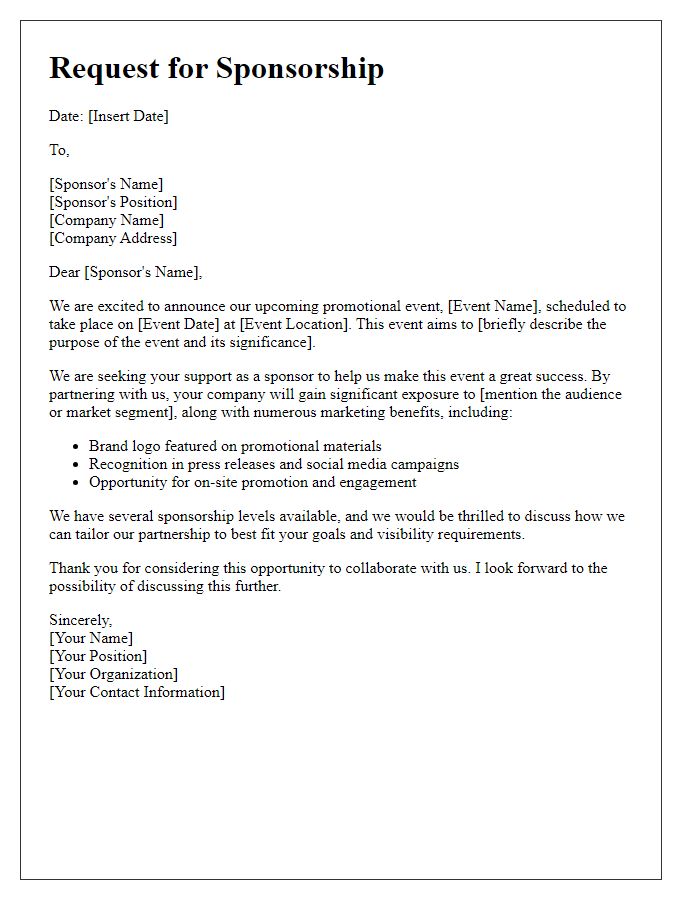 Letter template of request to sponsor a promotional event