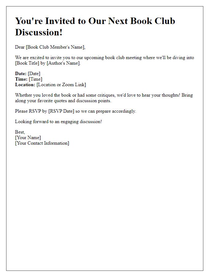 Letter template of book club discussion invitation