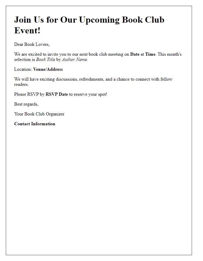 Letter template of book club event offer