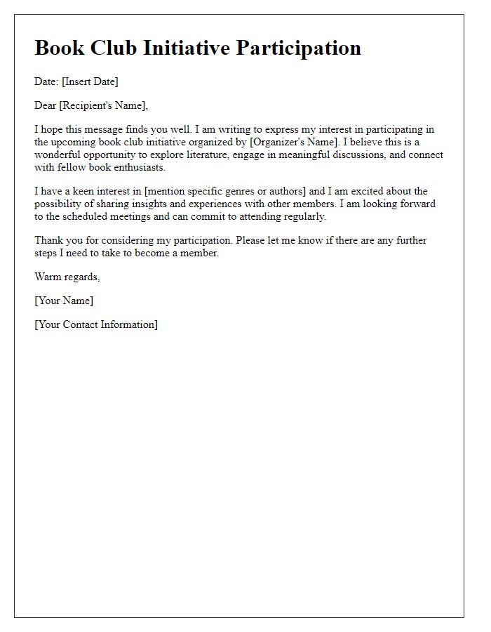 Letter template of book club initiative participation