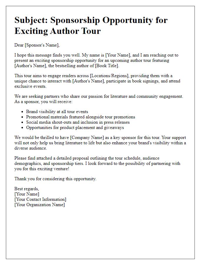 Letter template of sponsorship opportunity for author tour.