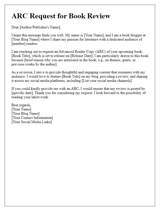 Letter template of ARC request for book bloggers