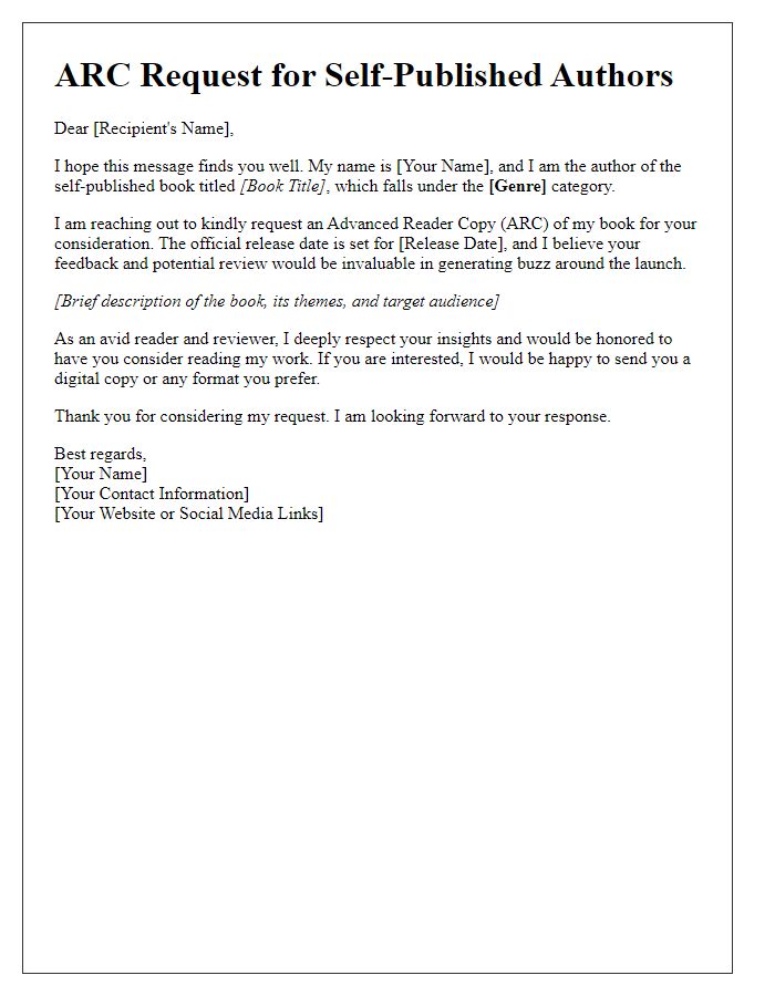 Letter template of ARC request for self-published authors