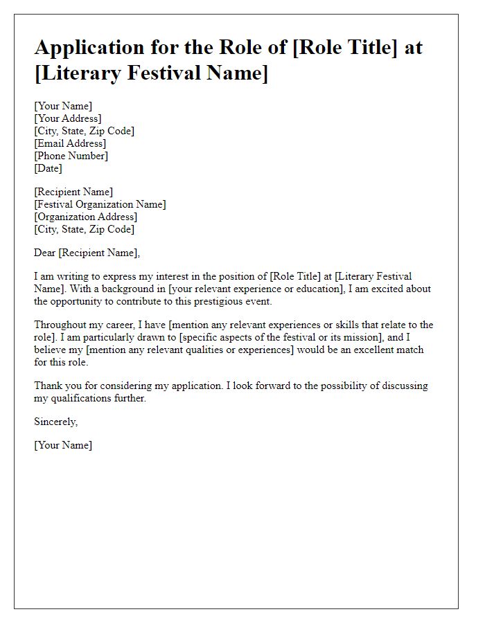 Letter template of application for literary festival role