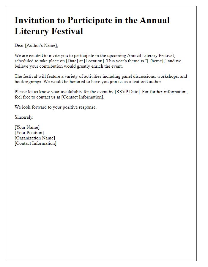 Letter template of invitation for literary festival participation