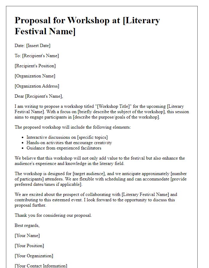 Letter template of proposal for literary festival workshop