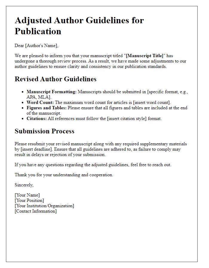 Letter template of adjusted author guidelines for publication