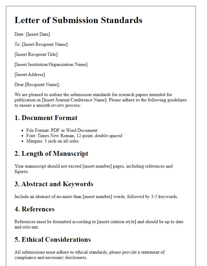 Letter template of clear submission standards for research papers