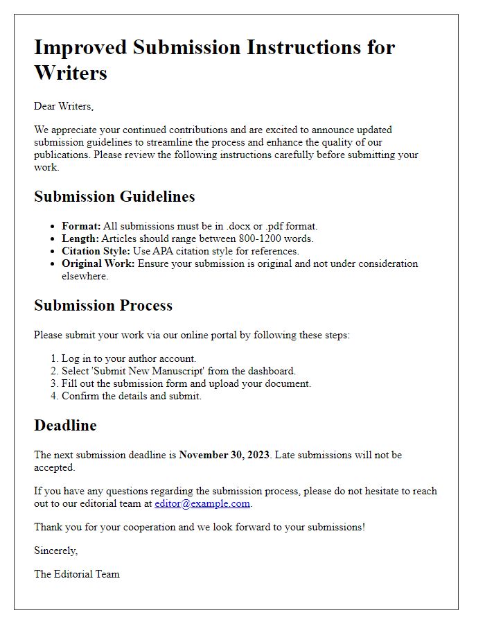 Letter template of improved submission instructions for writers