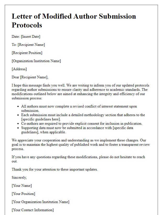 Letter template of modified author submission protocols