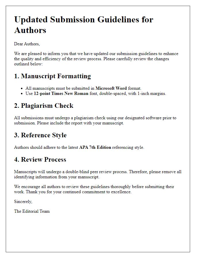 Letter template of updated submission guidelines for authors