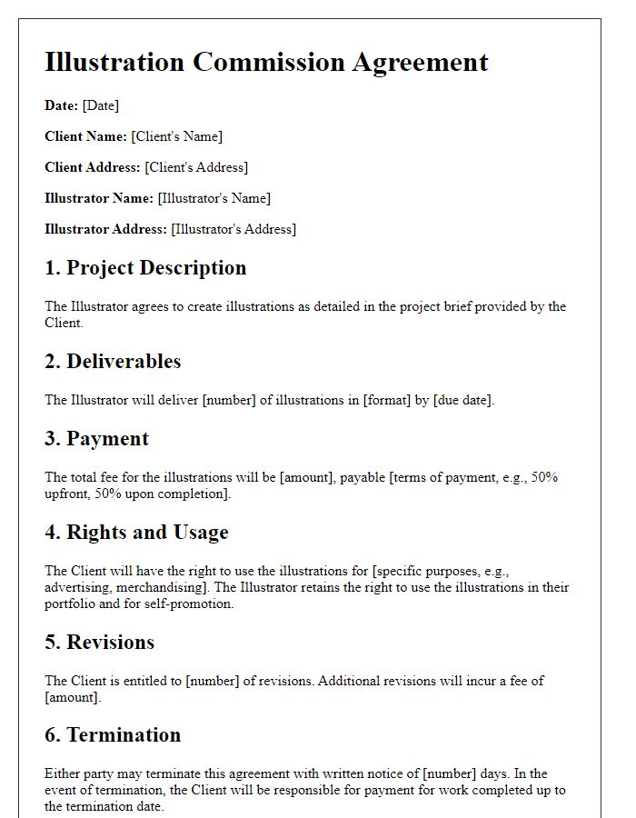 Letter template of illustration commission agreement for commercial projects.