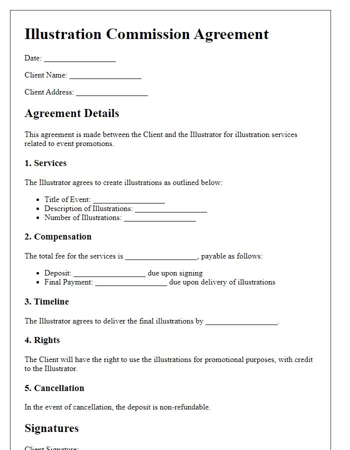 Letter template of illustration commission agreement for event promotions.