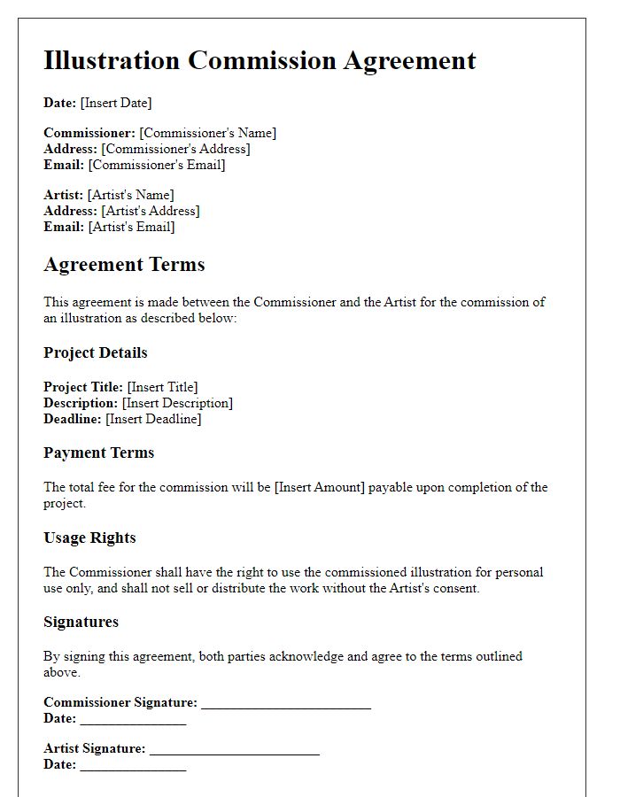 Letter template of illustration commission agreement for personal use.