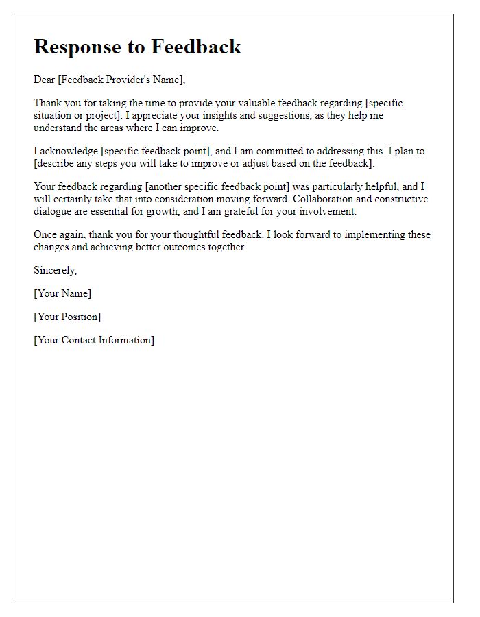 Letter template of constructive feedback response