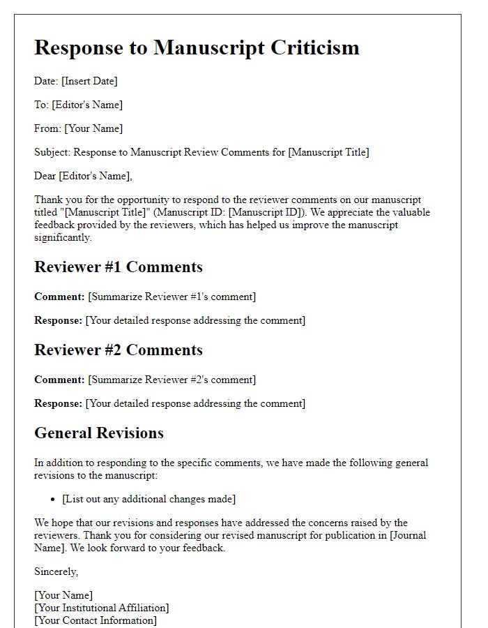 Letter template of manuscript criticism reply