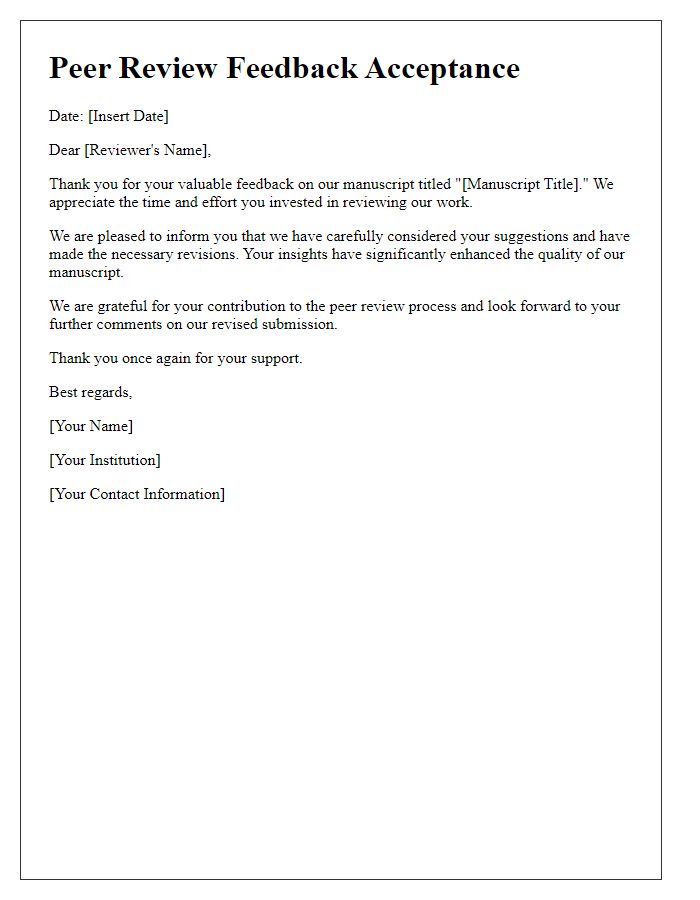 Letter template of peer review feedback acceptance
