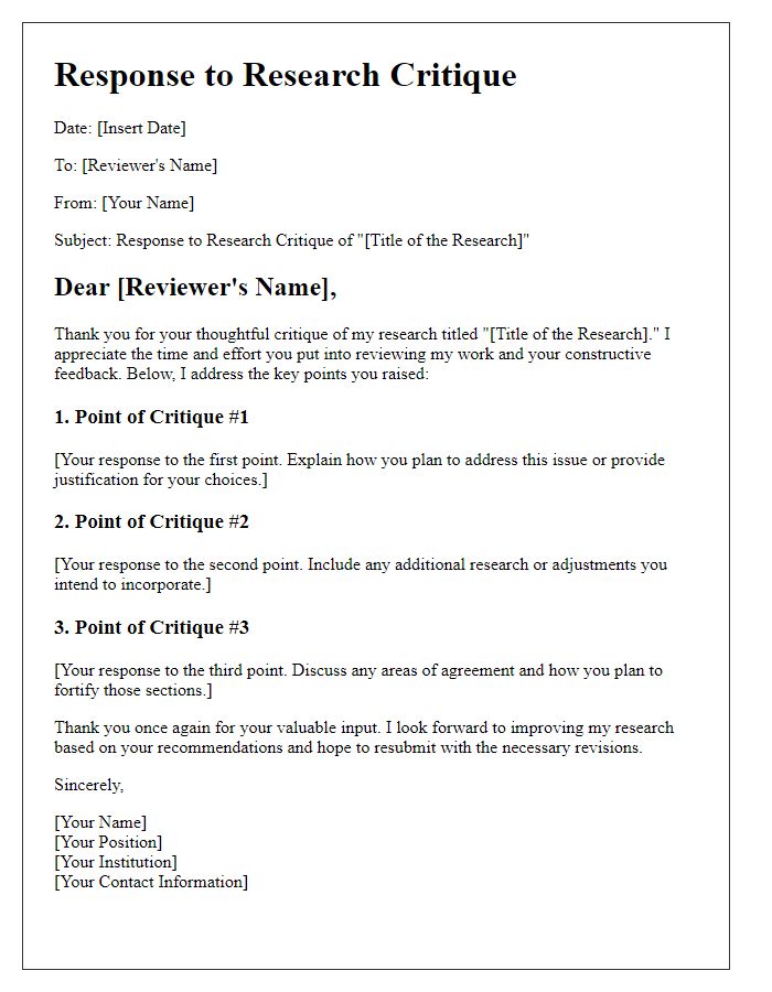 Letter template of research critique response