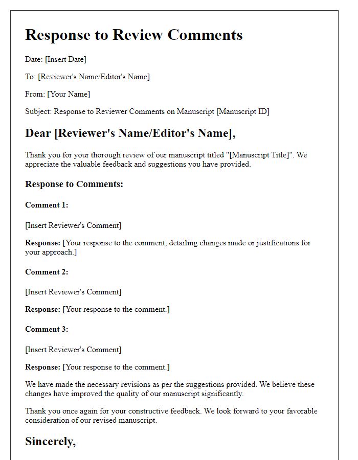 Letter template of review commentary reply