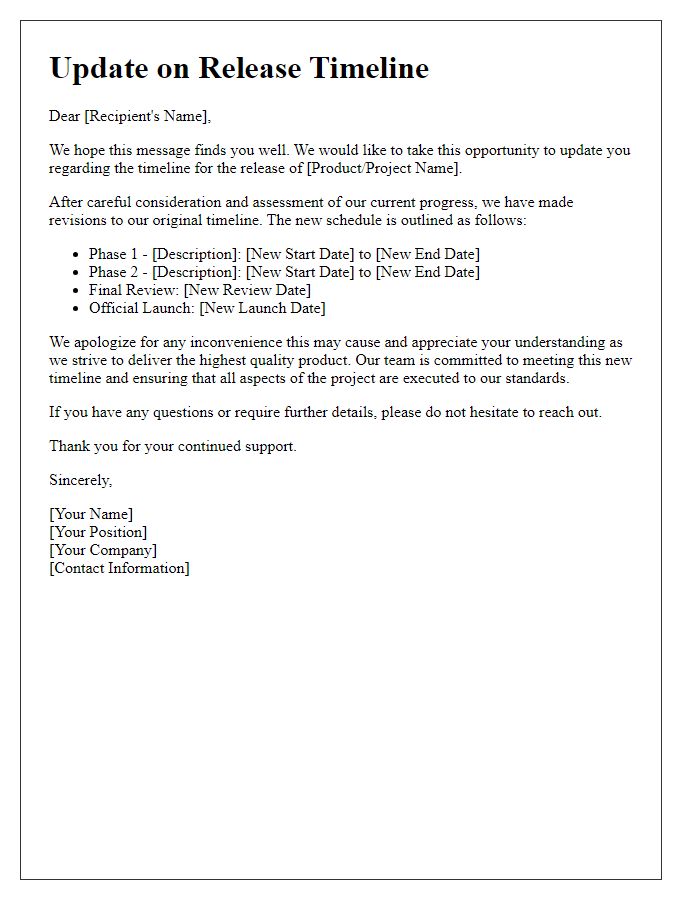Letter template of updated release timeline explanation