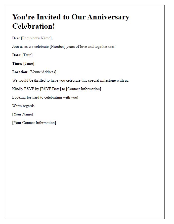 Letter template of Anniversary Celebration Invitation for Publication