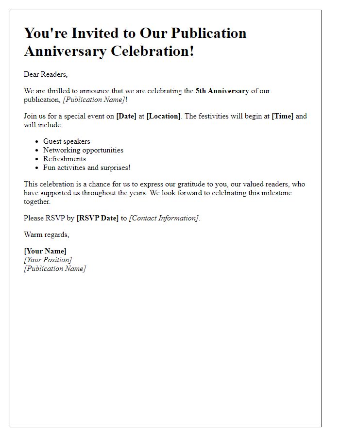 Letter template of Digital Announcement for Publication Anniversary Celebration