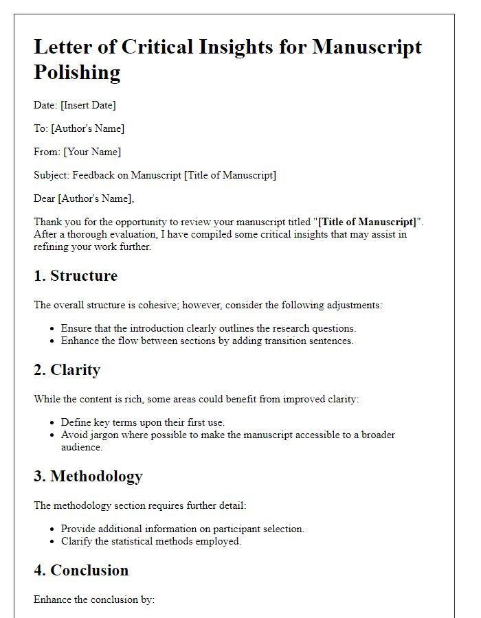 Letter template of critical insights for manuscript polishing