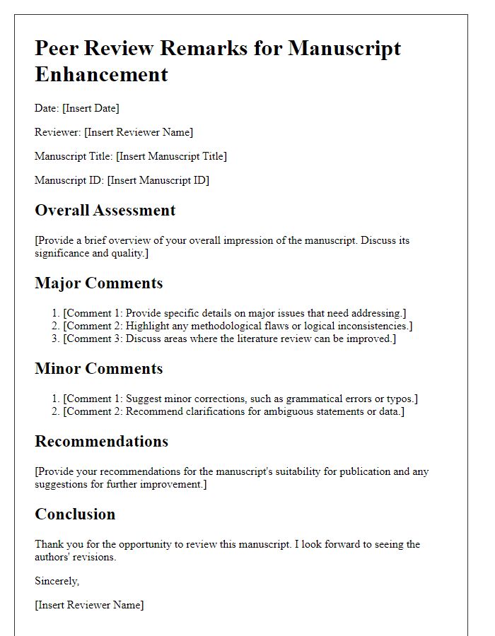 Letter template of peer review remarks for manuscript enhancement