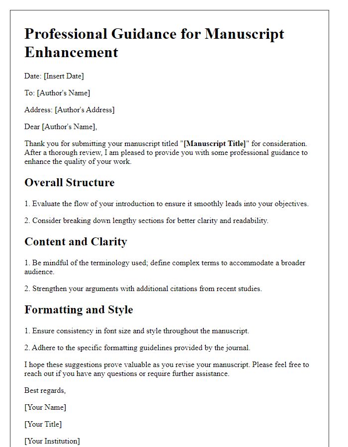 Letter template of professional guidance for manuscript enhancement