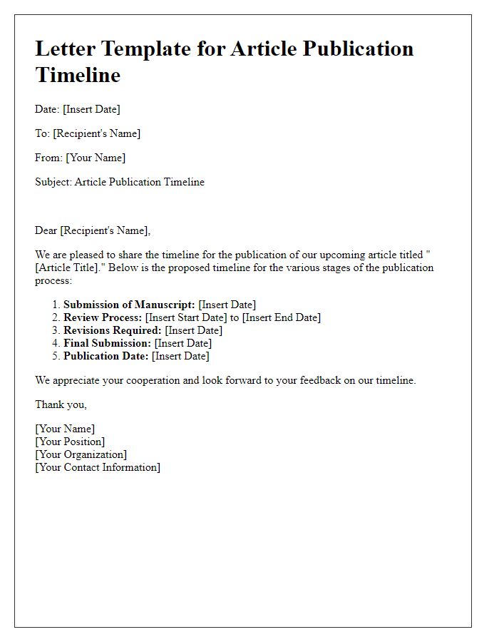 Letter template of article publication timeline.