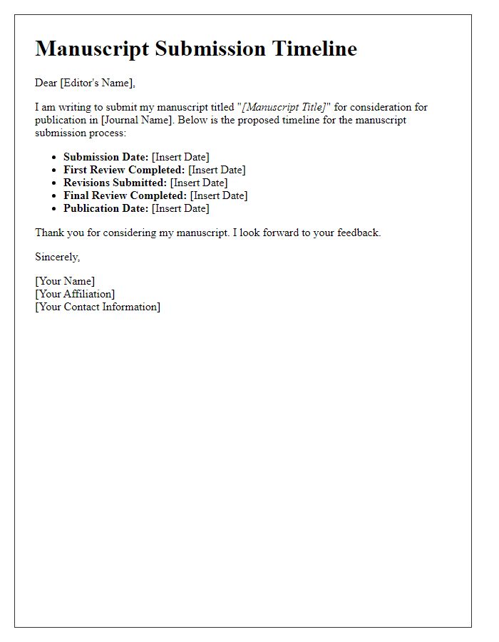 Letter template of manuscript submission timeline.