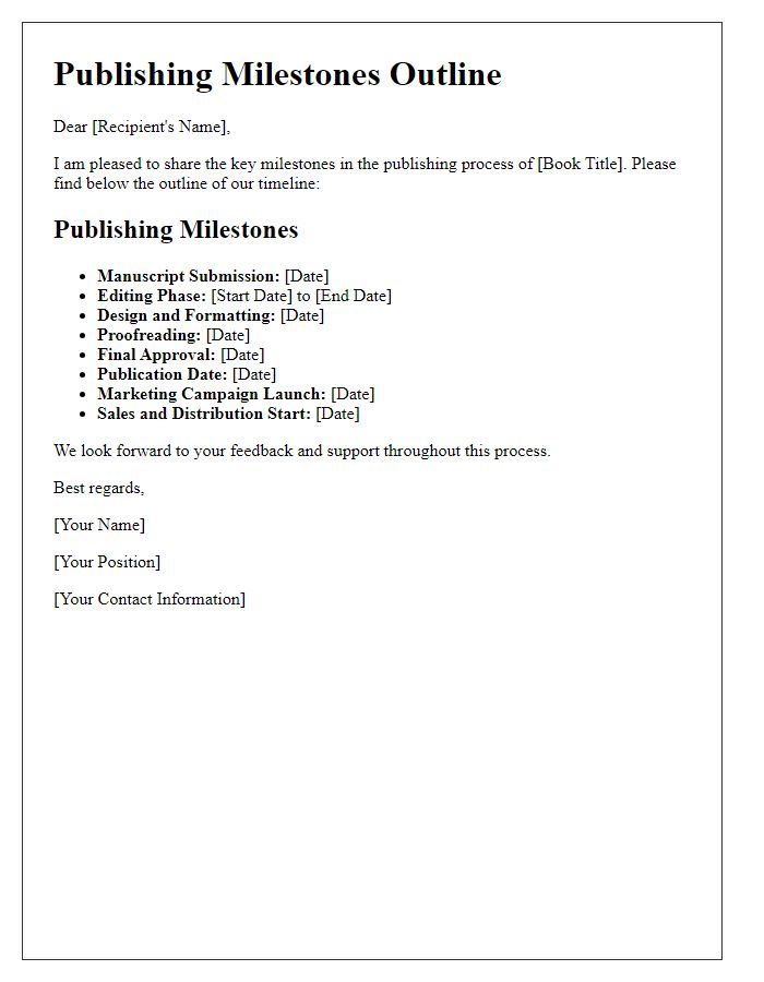 Letter template of publishing milestones outline.