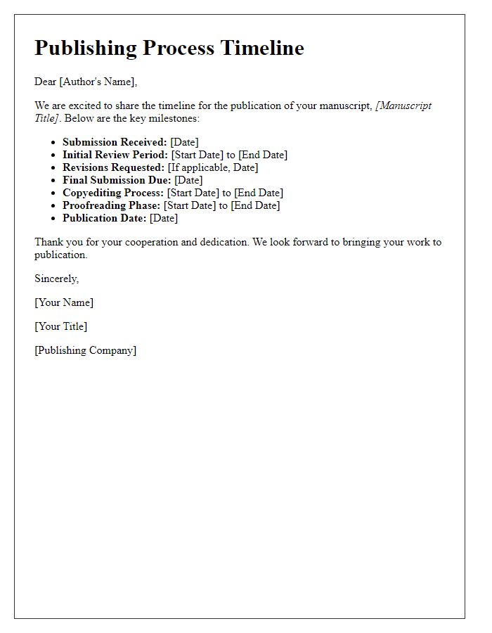 Letter template of publishing process timeline.