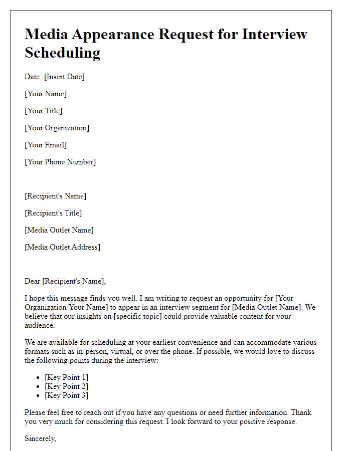 Letter template of media appearance request for interview scheduling