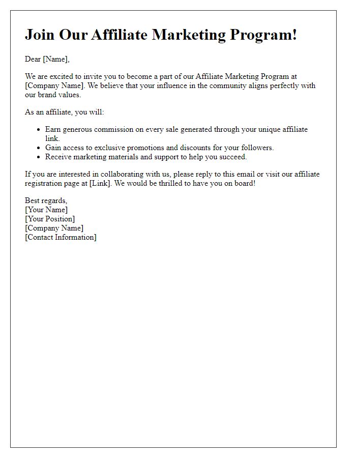 Letter template of affiliate marketing invitation