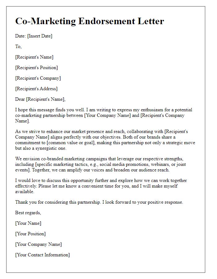 Letter template of co-marketing endorsement