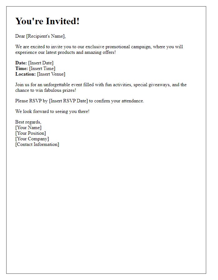 Letter template of promotional campaign invitation