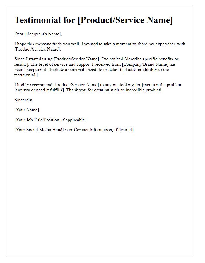 Letter template of testimonials for social media