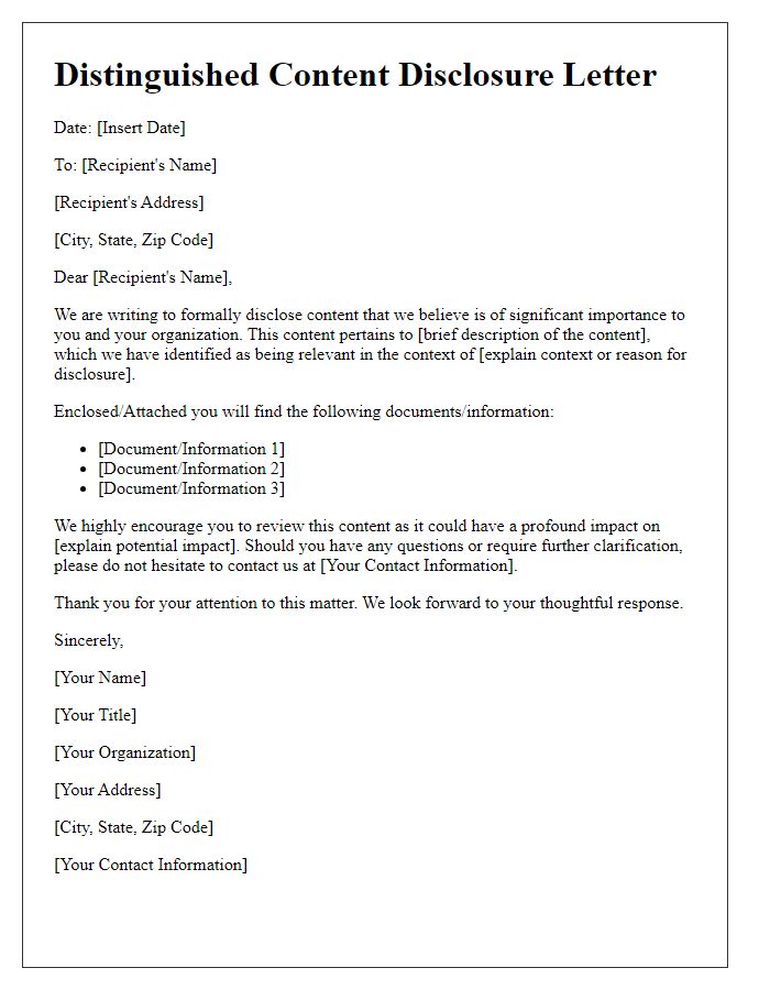 Letter template of distinguished content disclosure.