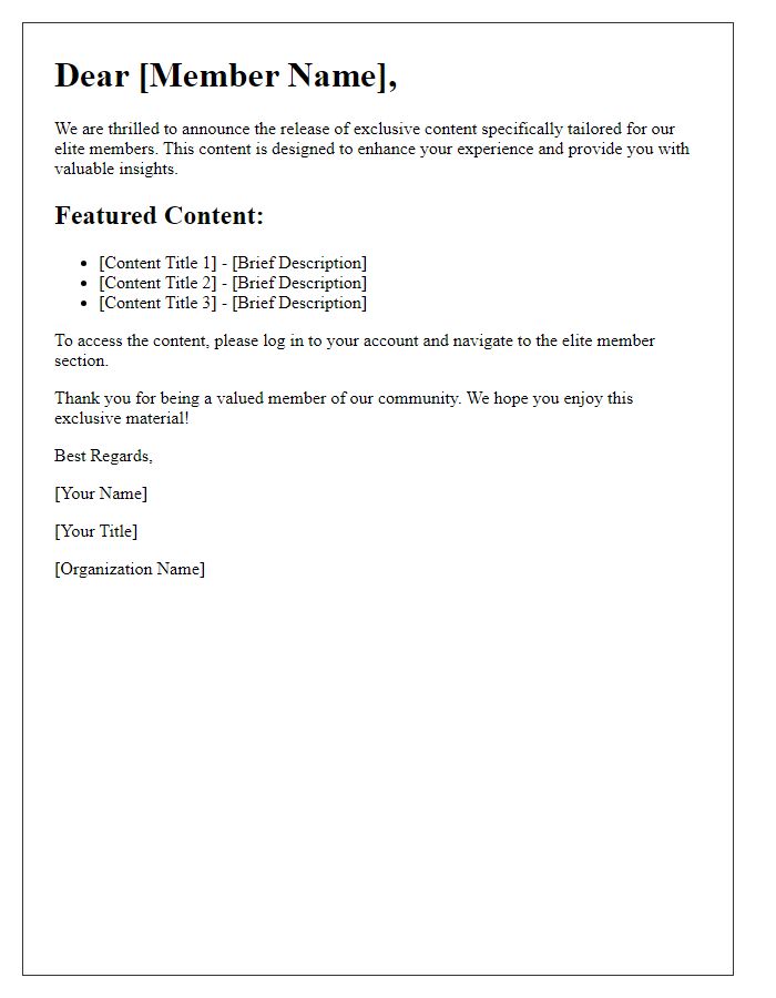 Letter template of elite member content release.