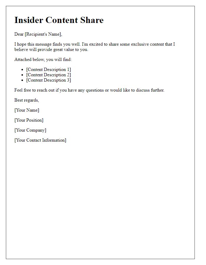 Letter template of insider content share.