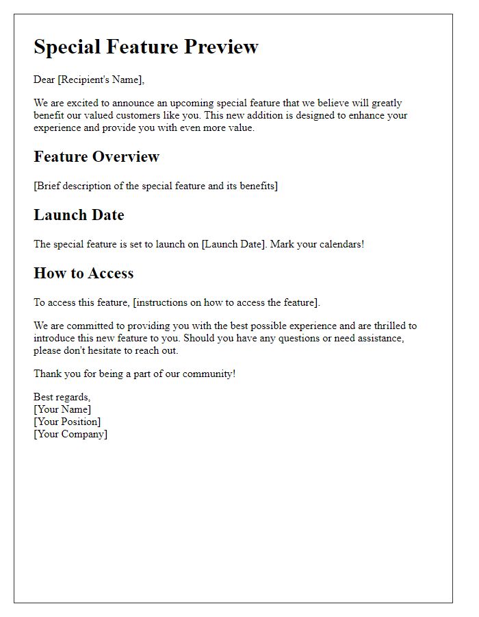 Letter template of special feature preview.