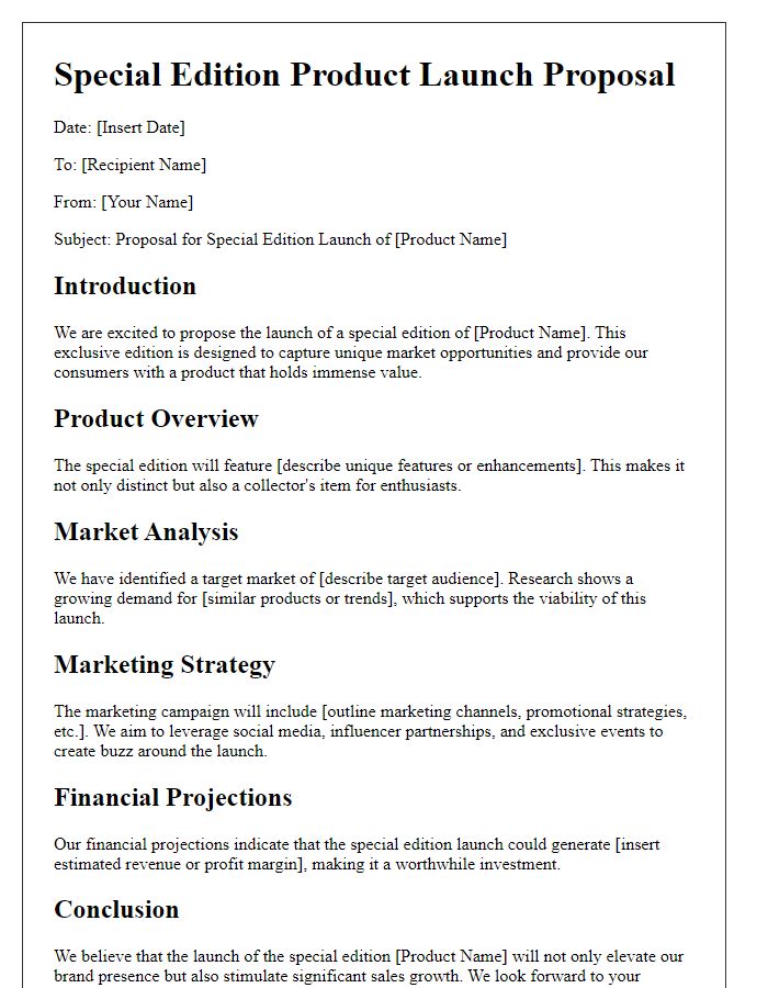 Letter template of a special edition proposal for a product launch.